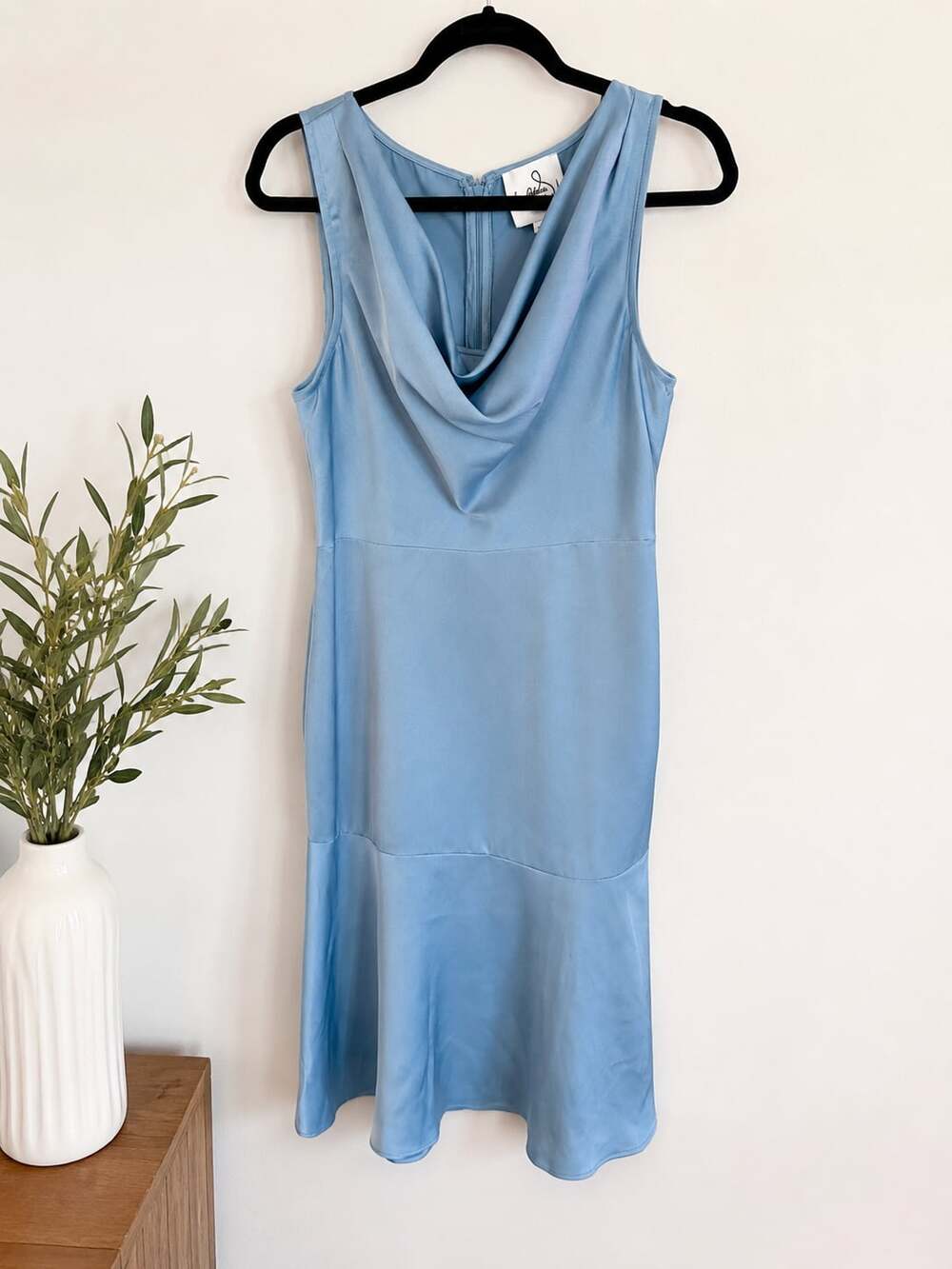 Sam Edelman Blue Cowl Neck Satin Midi Dress
